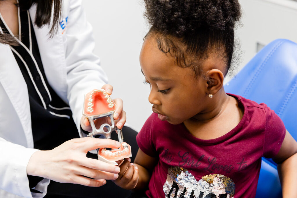 Patient at our pediatric dental office in Herndon, VA, during her consultation.
